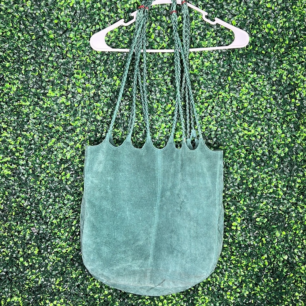 Free People Decades Suede Tote Green Shoulder Bag Bohemian Boho Tassel